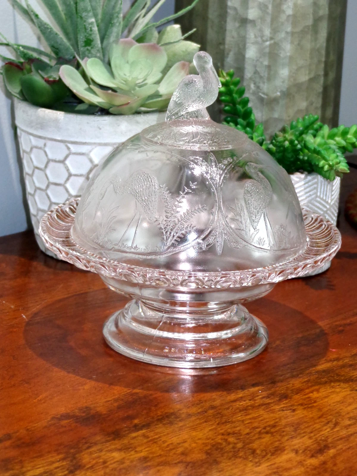 Rare 1880s Central EAPG Pattern Glass Stork Crane Butter Dish
Opens in a new window or tab
