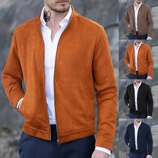 Men Retro Style Stand Collar Jacket Casual Slim Fit Long Sleeve Outerwear