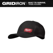 Milwaukee Trucker Hat Work Gear Gridiron Ripstop Polyester Adjustable Fit Black
