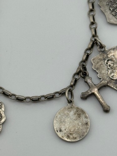 Pulsera con dije de medalla religiosa de plata de ley vintage - Imagen 12 de 14