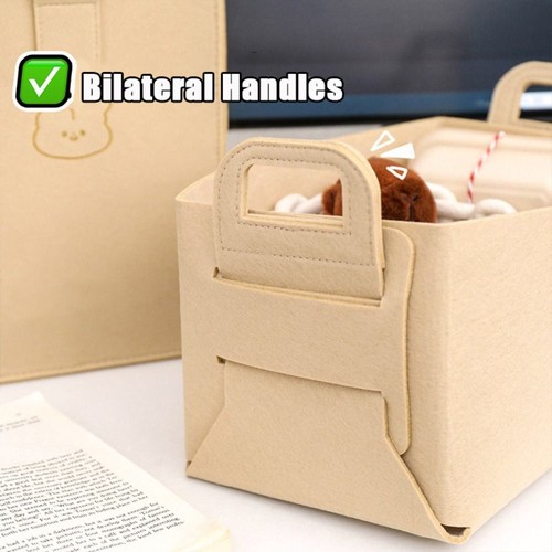Cartoon Bear Handbag Felt Storage Basket Large Capacity Flet Storage Bag - Picture 3 of 9