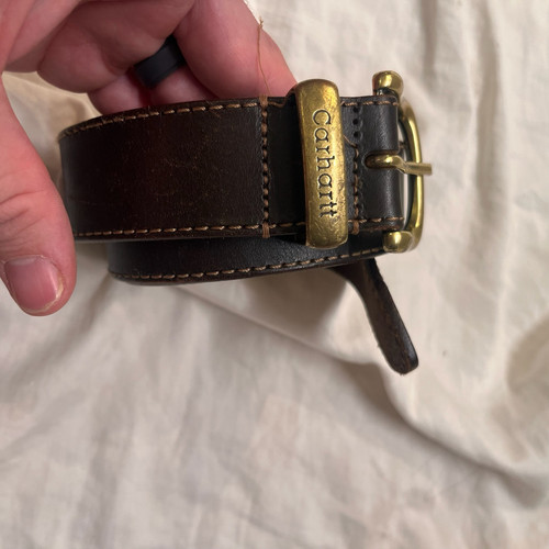 Cinturón de cuero marrón vintage Carhartt para hombre con hebilla de tono latón A89 - talla 39 - Imagen 3 de 9