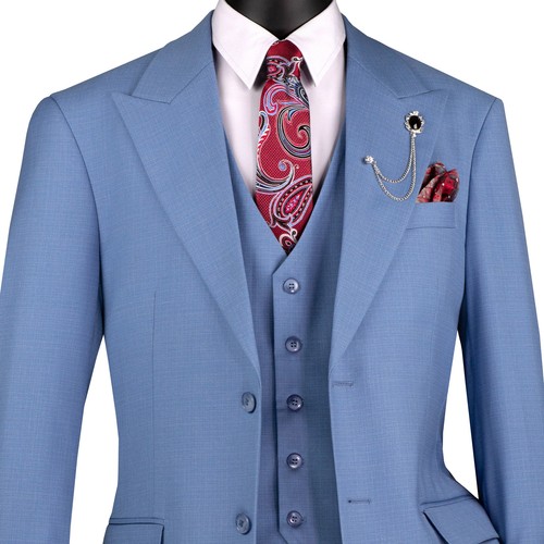 BIG & TALL Herren Dusty Blue Struktur 3-teiliger Reg Fit Anzug mit verstellbarer Taille Neu mit Etikett - Bild 2 von 4