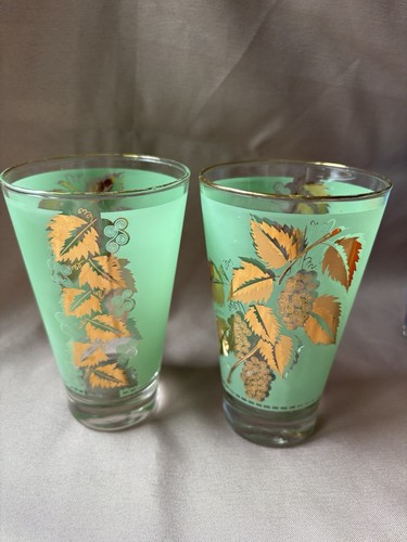 Bartlett Collins Vtg MCM Frosted Glass Tumblers W/ Gold Leaf Set Of 6 - Picture 7 of 12