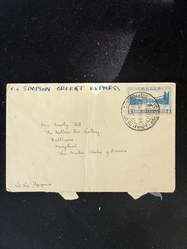 Simplon ORIENT EXPRESS Cover Greece to USA RARE COVER Cancelled