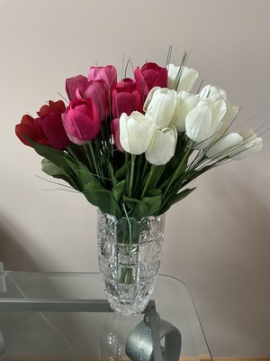 (4) Artificial Spring Flower Tulip Bouquets ~ Purple/Red/White/Pink ~ Decor