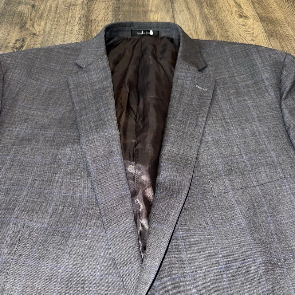 VTG Calvin Klein Men's Blazer Wool Plaid Blue Striped Sport Coat Jacket 52R - Image 3 of 4