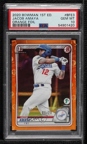 2020 Bowman 1st Edition Orange Foil 9/25 Jacob Amaya #BFE-3 PSA 10 GEM MT