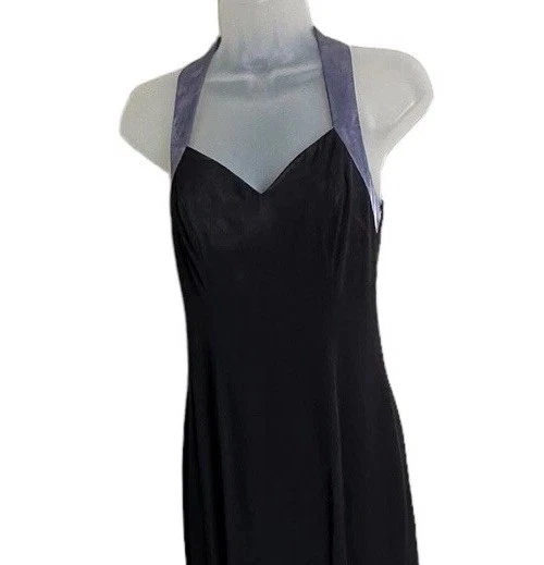 Винтажное Черное Платье De Laru Фиолетовая Атласная Отделка Макси Выпускной Причудливый Гранж Недостатки - Изображение 2 из 4