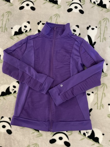 Champion Girl’s Track Jacket Size Large 10-12 Purple Ribbed Texture Collared - Picture 3 of 5