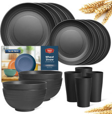 16-Piece Kitchen Plastic Wheat Straw Dinnerware Set, Service for 4, Dinner Plate