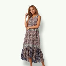 Art Class A-Line Dress Multicolor Floral V-Neck Sleeveless Midi 100% Rayon M