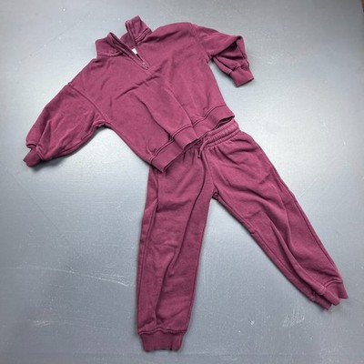 H&M Sweatshirt & Joggers Set Toddler 2-3Y Maroon Pullover Tracksuit Fleece Lined