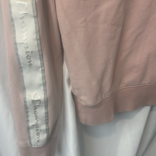 Champion Pink Crewneck Sweatshirt Women’s Medium Logo Tape Sleeves Embroidered - Picture 3 of 6