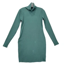 Wild Fable Green Dress Bodycon Midi Turtle Neck Classic Long Sleeve Women Size M