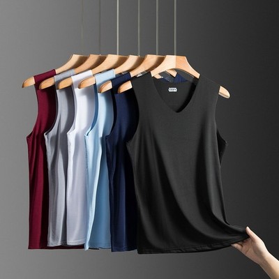 Herren Eis Seide V-Ausschnitt Tank Top Ärmellos Gym Weste Fitness Singlet Slim