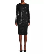 DONNA KARAN NEW YORK Womens Sequin Cable Midi Dress
