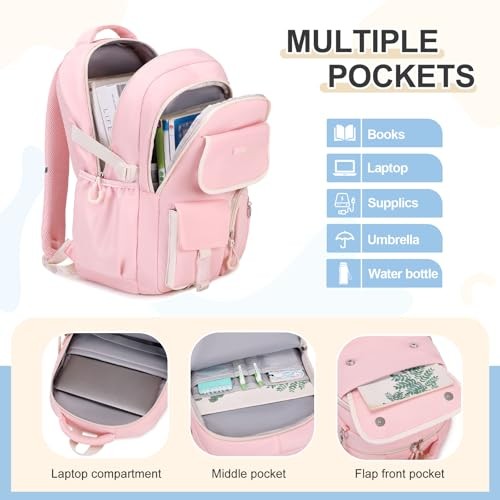 Backpacks for Girls, 3PCS School Backpack with Lunch Box Pencil Pouch for Pink - Bild 4 von 7