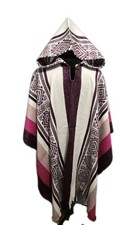 Bohemian Alpaca Unisex Hooded Poncho Plum, Fuscia, Blush, Ecuadorian New