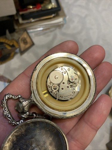 Jean Marcel 17J Swiss Pocket Watch With Chain Hunting Scene Working  - Picture 9 of 10