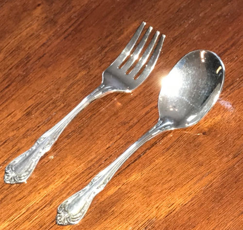 Silver Plated Infant Fork & Spoon Set Wm. A. Rogers Oneida Chalice-Harmony 1958 - Picture 5 of 11