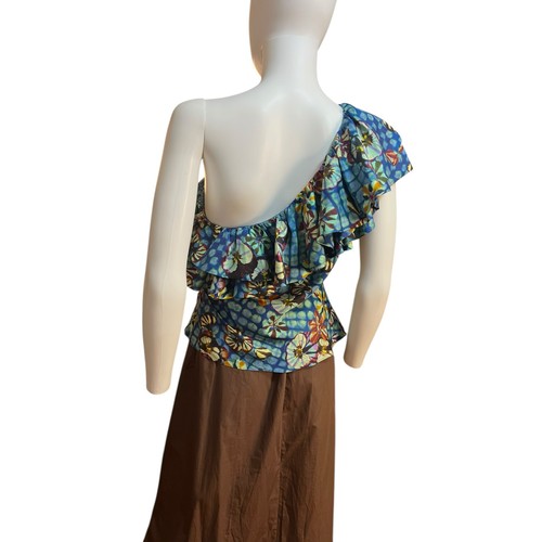 Blusa ULLA JOHNSON Adaleigh Seda Floral Volantes Un Hombro Talla 6 - Imagen 4 de 6