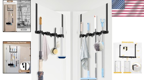 Juego de soporte de escoba de alta resistencia que ahorra espacio - Paquete de 2, fácil instalación de acero inoxidable - Imagen 2 de 9