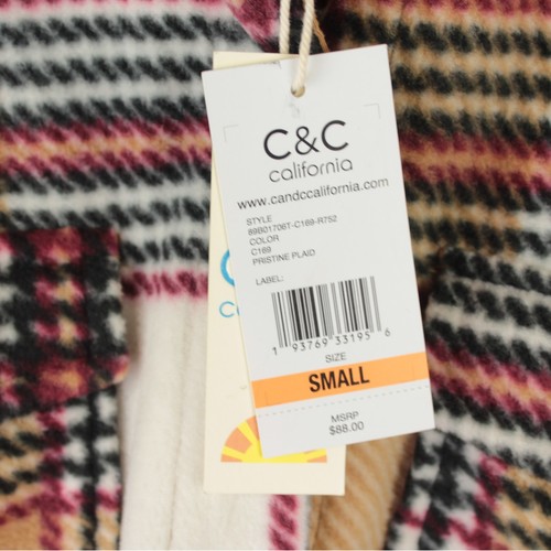 C&C California Plaid Button Up Flannel Jacket Women Size S NWT Beige - Picture 6 of 13