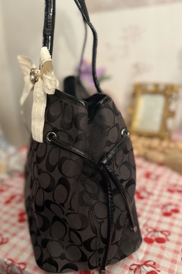 Coach Python Stripe Carryall Tote Bag Shoulder Handbag Satchel Blue Accent EUC - Image 3 of 4