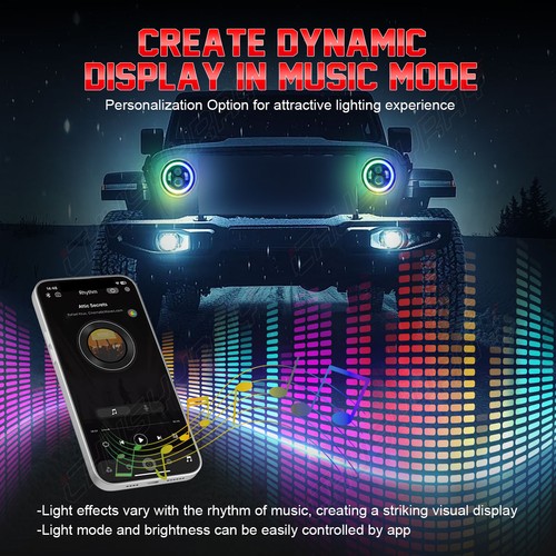 7 INCH LED Headlights RGB DRL + 4" Fog Light for 2018 Jeep Wrangler JK Unlimited - Bild 5 von 18