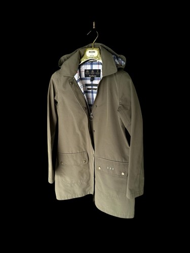 Women’s Barbour Jacket Hooded Sz 4 Olive Green Rain Jacket