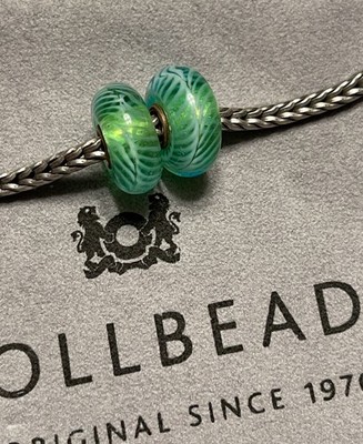 Genuine Trollbead - Turquoise Feather Glass Bead - Retired style!