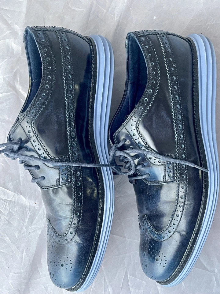 Zapatos de vestir Oxford con punta de ala Cole Haan "Lunarlon" charol azul para hombre 10 M Foto 4 de 4