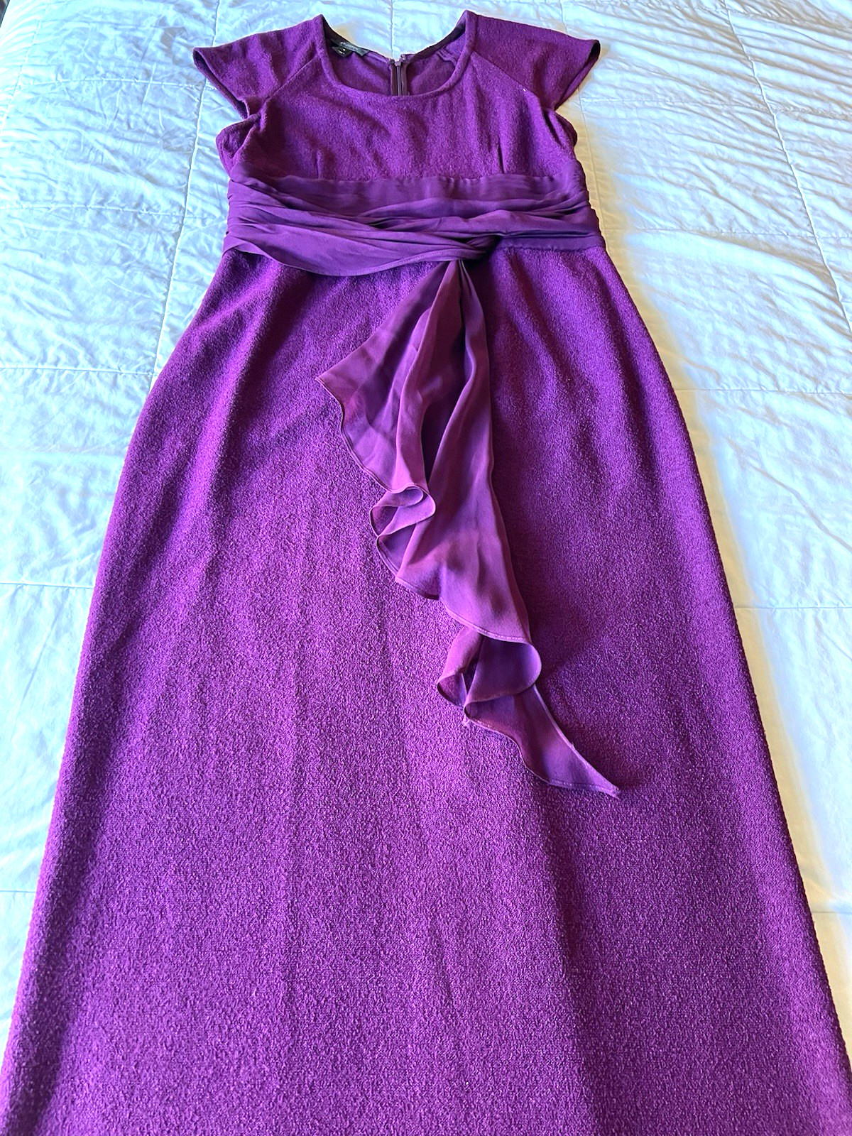 St John Dress Purple Magenta Elegant Aubergine Wool Crepe Long Gown Sz M