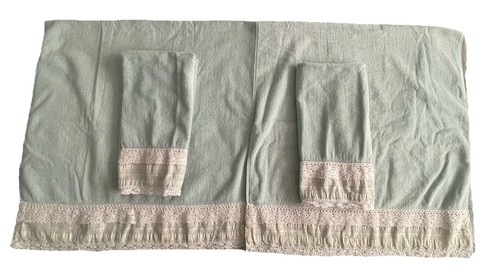 Vintage Avanti Gäste blau Handtuch Deko Bad Spitze Häkelborte 4 Stück Set - Bild 2 von 15