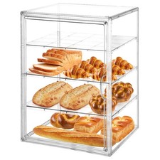Bakery Display Case with 4 Layers Bread Box for Kitchen Countertop Clear Pastry