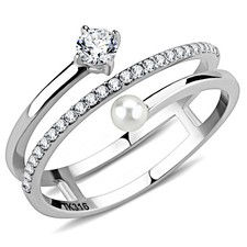 Women's Ring, Stackable, Stainless Steel, Round CZ in Clear, High Polished