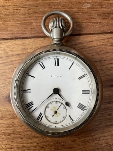 Silveroid Elgin Antique Open Face Pocket Watch 7 Jewel c.1919