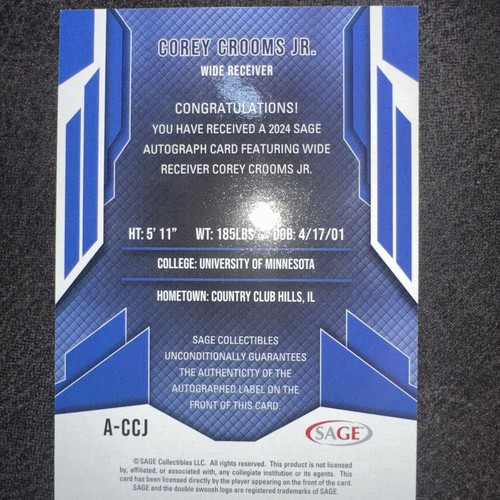 2024 Sage Hit #A-CCJ Corey Crooms Jr Silver Auto - Picture 2 of 2