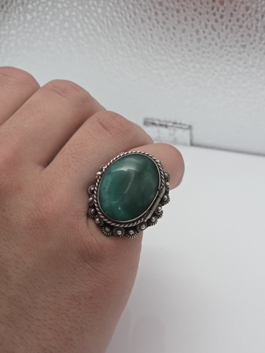 925 Sterling Silver Vintage Mexico Modernist Chalcedony Poison Adjustable Ring - Bild 12 von 20