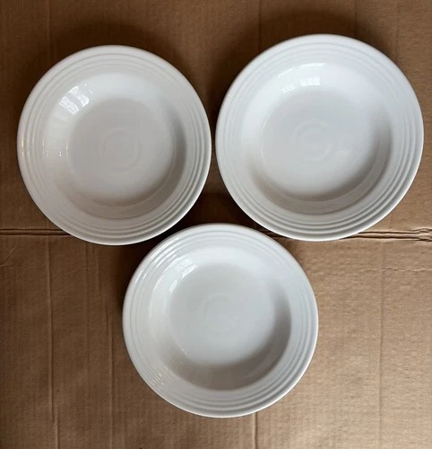 Set of 3 Homer Laughlin Fiesta White Rimmed Pasta Soup Salad Bowls 9”- Lead Free