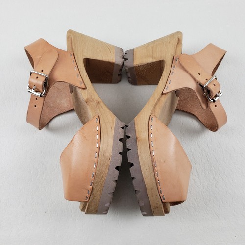 Mia Greta schwedische Clog Sandale Damen 5,5-6 EU 36 hellbraun Leder Plateau Chunky Schuh - Bild 7 von 11