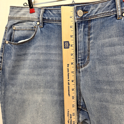 Women's Est 1946 Distressed Stretch High Rise Blue Jeans Size 16W Free Edge Hem - Picture 6 of 8