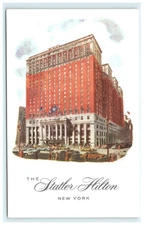 Vintage Statler Hilton New York Hotel Lithograph Postcard 1950s