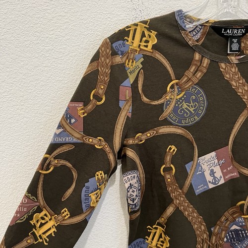 Lauren Ralph Lauren Belting Print Cotton Long Sleeve Olive Women’s PS NWT - Picture 6 of 14
