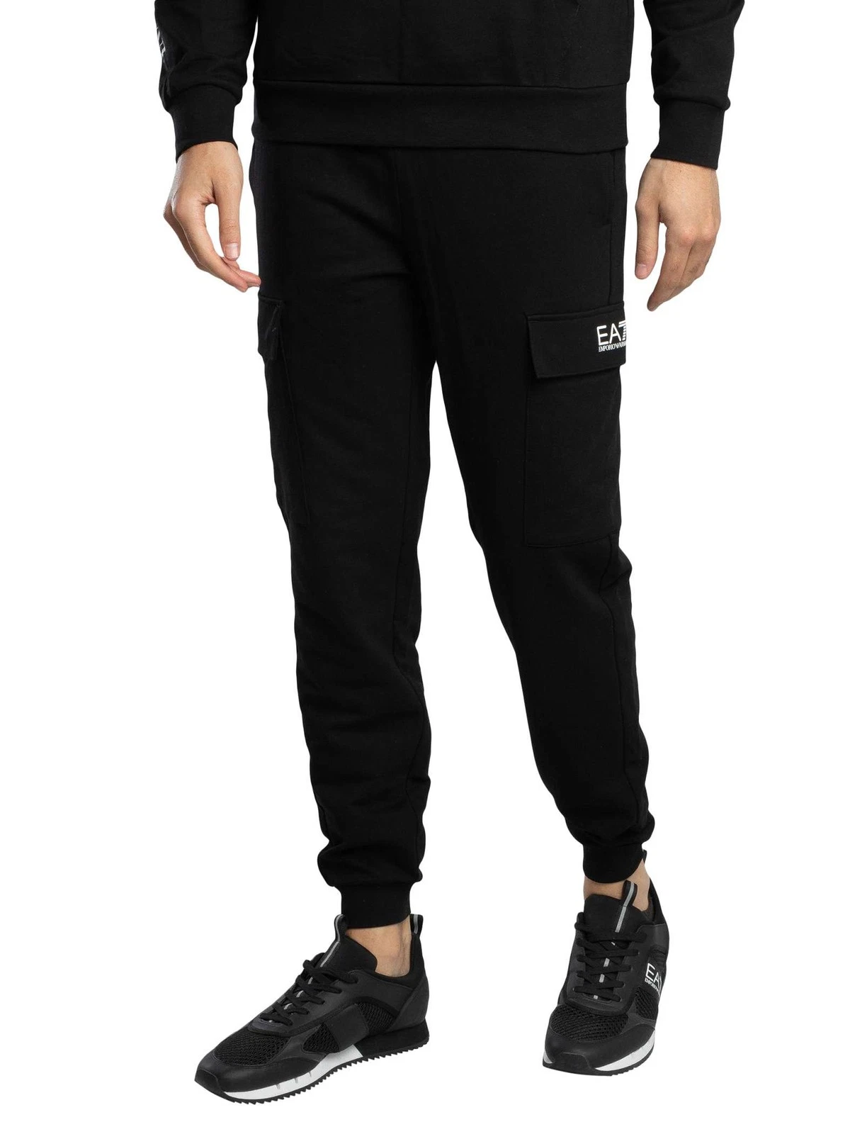 EA7 Men's Logo Regular Joggers, Black