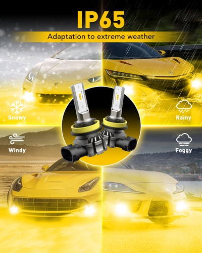 Lamp AUXITO H11 H8 H9 Yellow Amber LED Fog Light DRL Bulbs Super Bright 6000LM - Picture 7 of 11