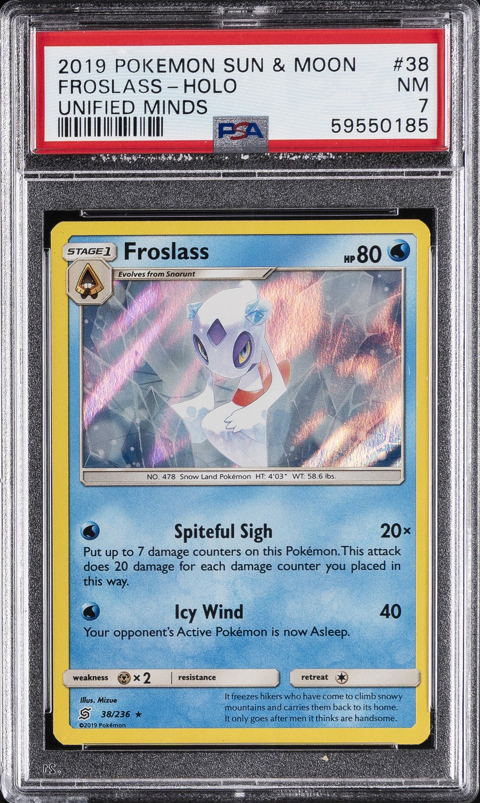 2019 POKEMON SUN & MOON UNIFIED MINDS #38 FROSLASS-HOLO PSA 7 - Main Image