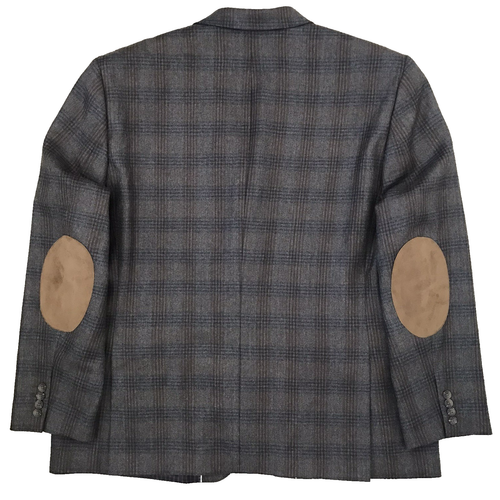 Joe Joseph Abboud Herren 52R braun blau kariert Wolle Sport Mantel Blazer Ellenbogen Patch - Bild 3 von 20