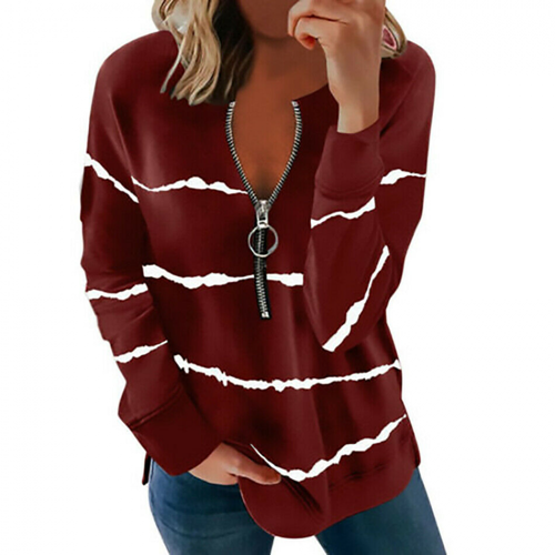 Blusa Pullover Suelta Damas Camisa a Rayas Camiseta de Vacaciones Cremallera Otoño Prendas para el torso - Imagen 8 de 17